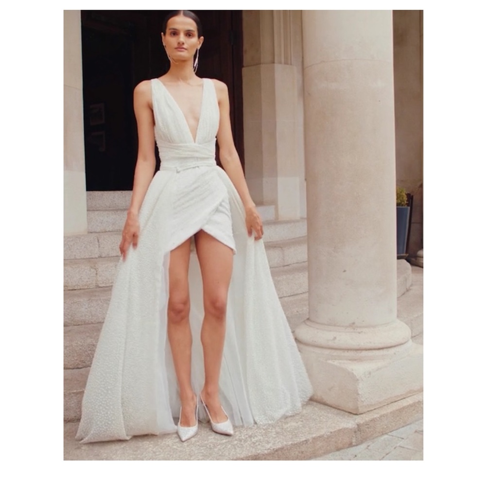 Galia Lahav Liza Mini Dress and Removable Tulle Overskirt